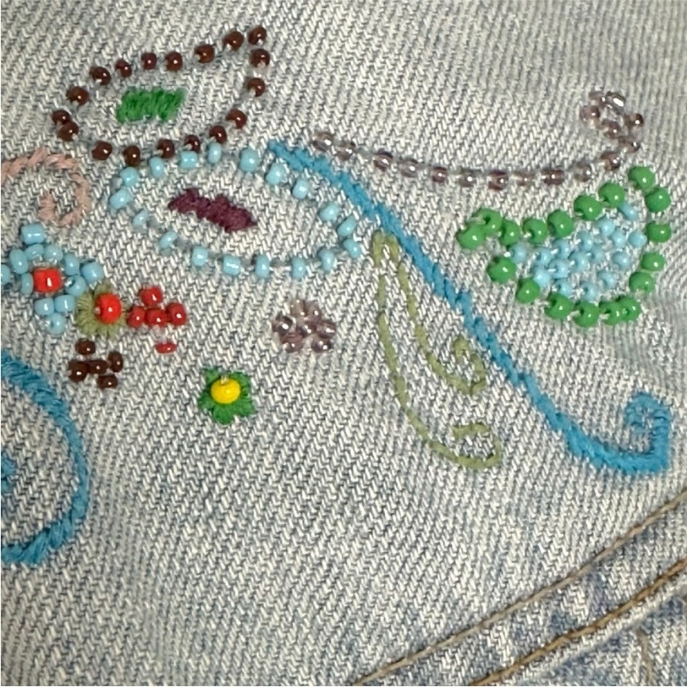 Vintage Y2K Old Navy Bohemian Beaded Denim Jean Jacket Women’s XXL Light Wash - Picture 10 of 15